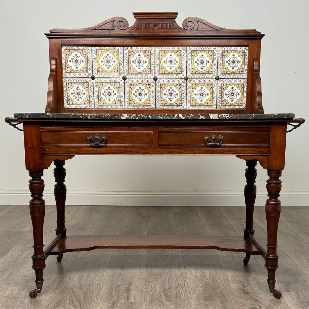 Antique Late 19th Century Marble Top Washstand In Walnut 
