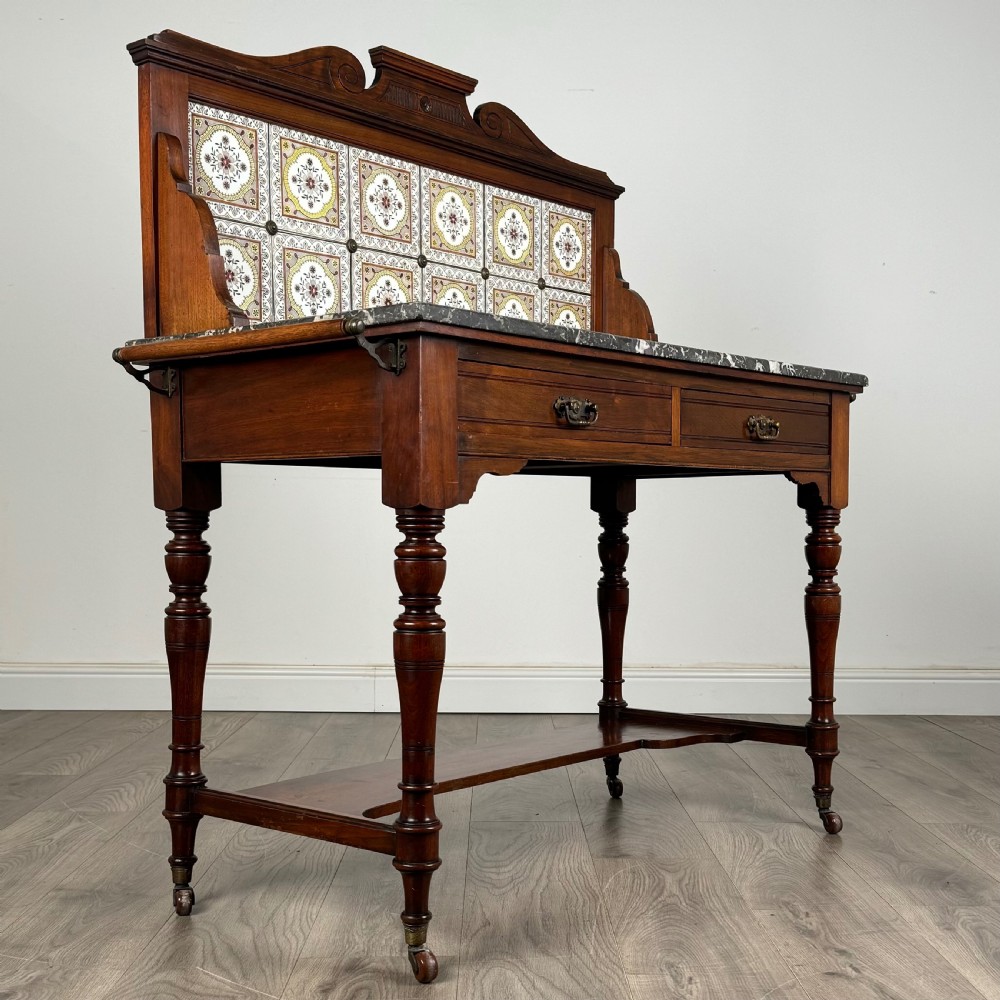 Antique Late 19th Century Marble Top Washstand In Walnut 
 View IX