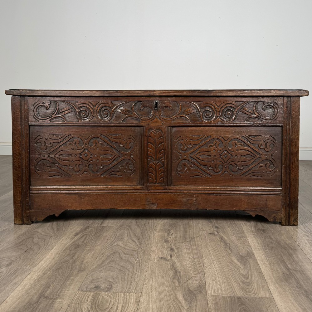 Antique 18th Century Carved Oak Coffer 
