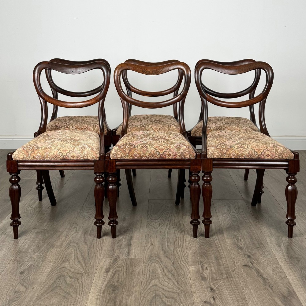 Antique 19th Century Set Of 6 Balloon Back Dining Chairs 
