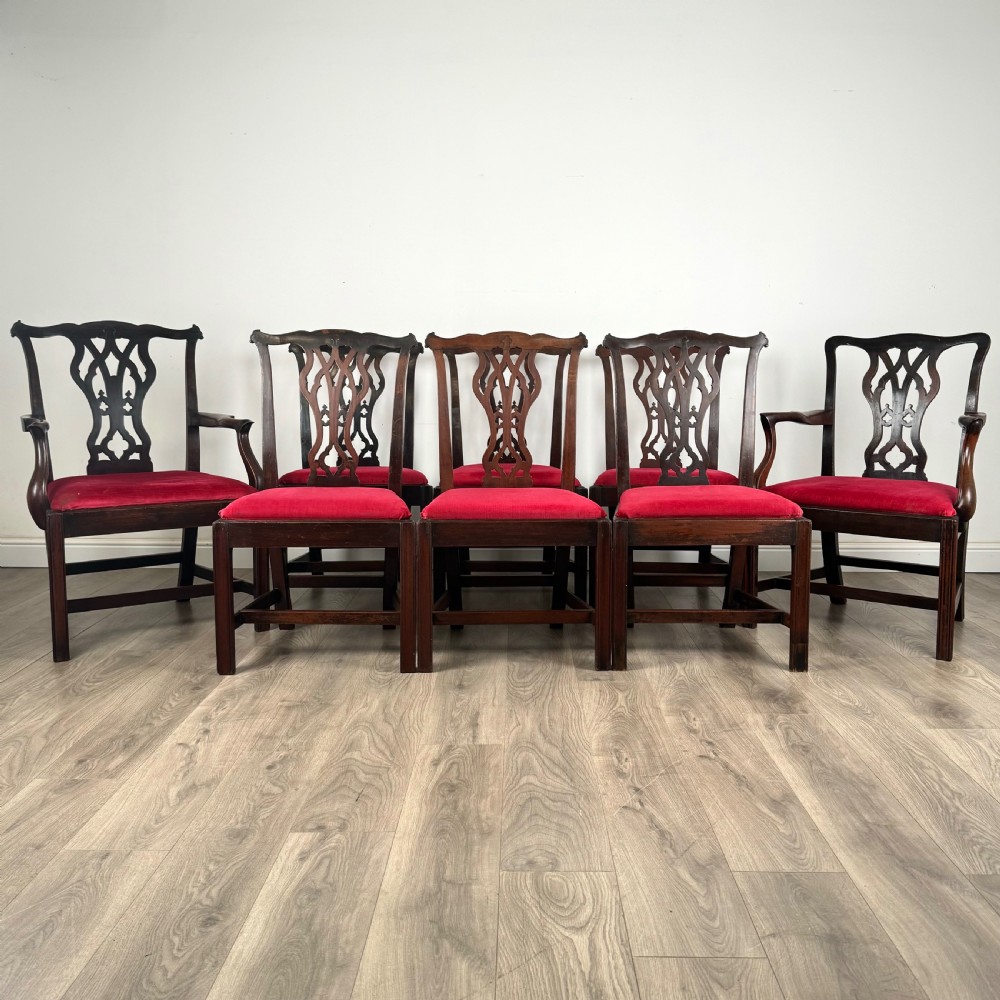 Antique 18th Century Unusual Set Of 8 Irish Dining Chairs 
