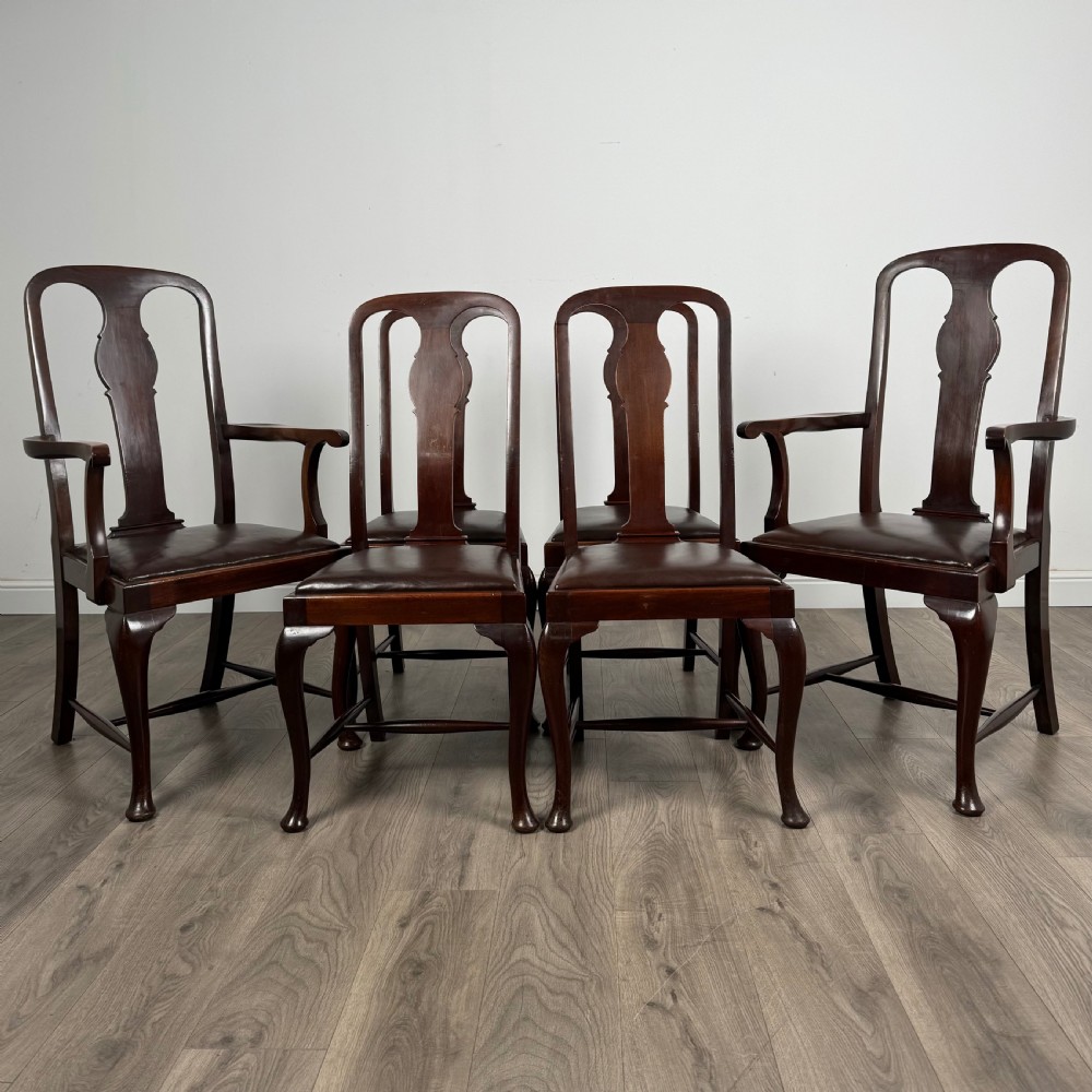 Antique 20th Century Set Of 6 Queen Anne Style Dining Chairs