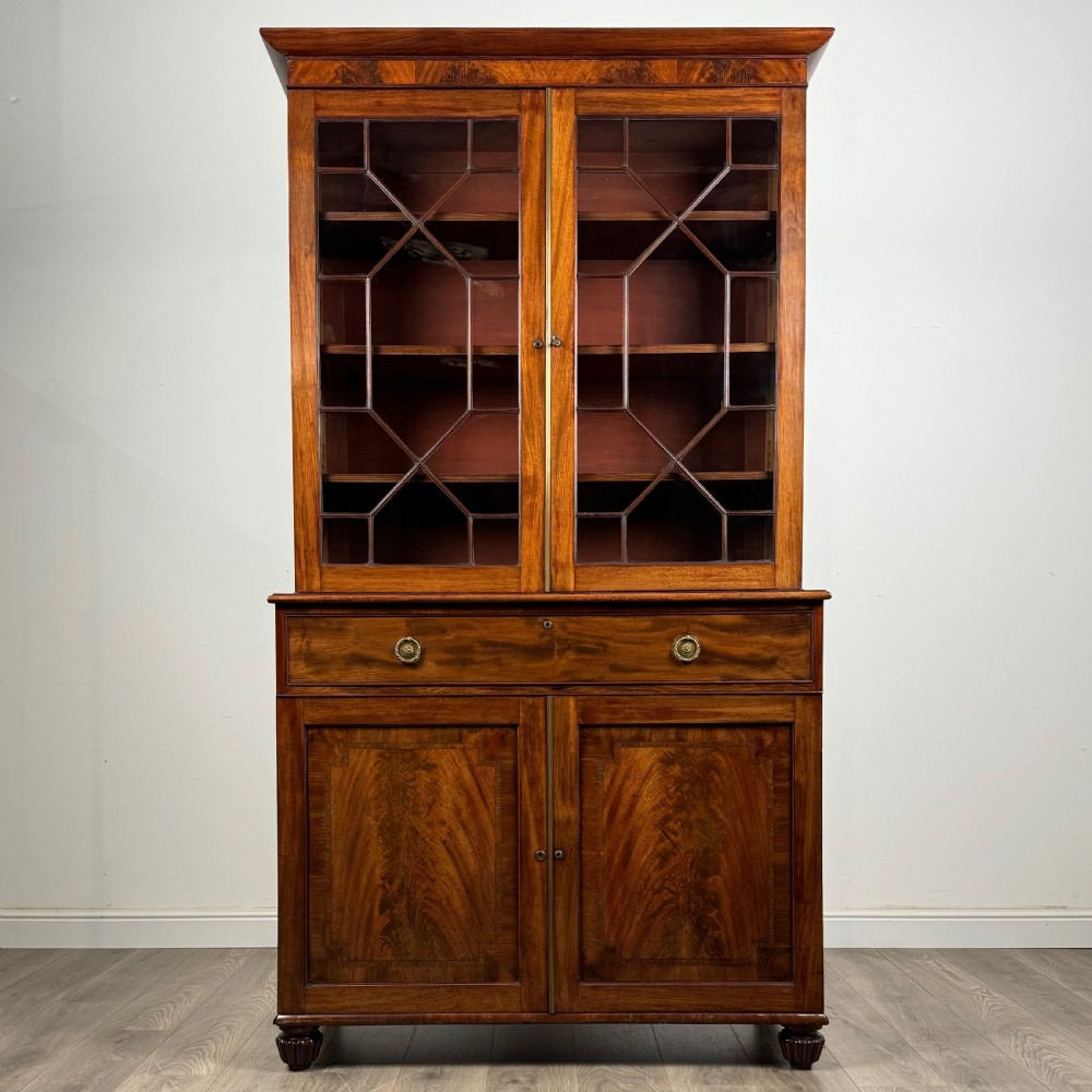 Antique 19th Century Bookcase On Cupboard In Mahogany 
