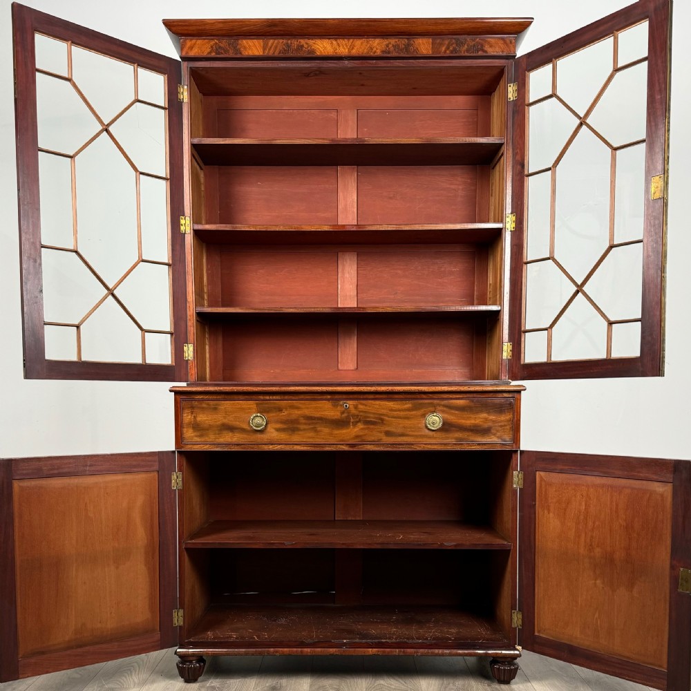 Antique 19th Century Bookcase On Cupboard In Mahogany 
 View II
