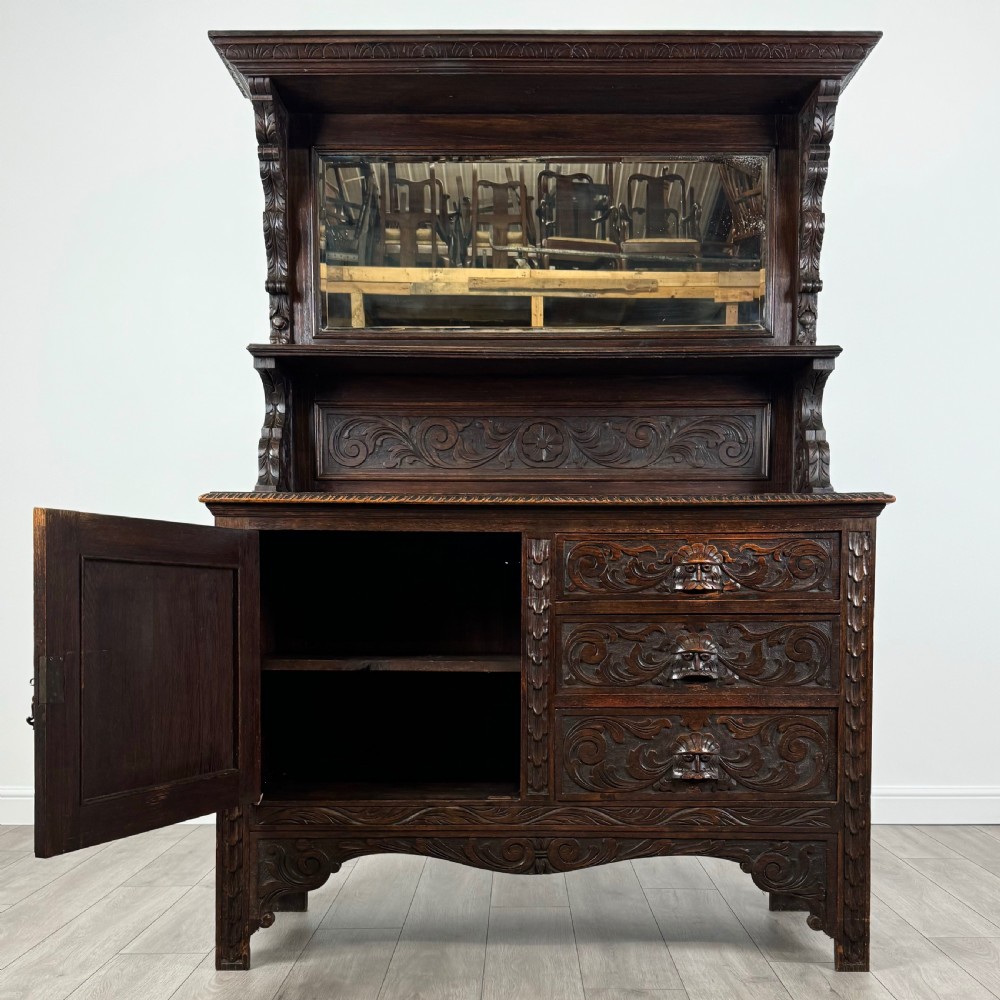  Antique 19th Century Heavily Carved Sideboard In Oak  View II