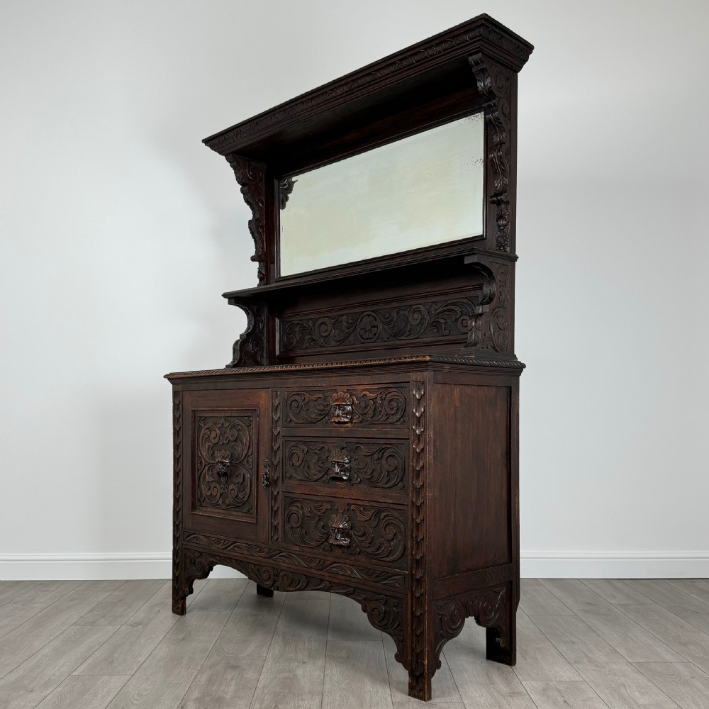  Antique 19th Century Heavily Carved Sideboard In Oak  View III