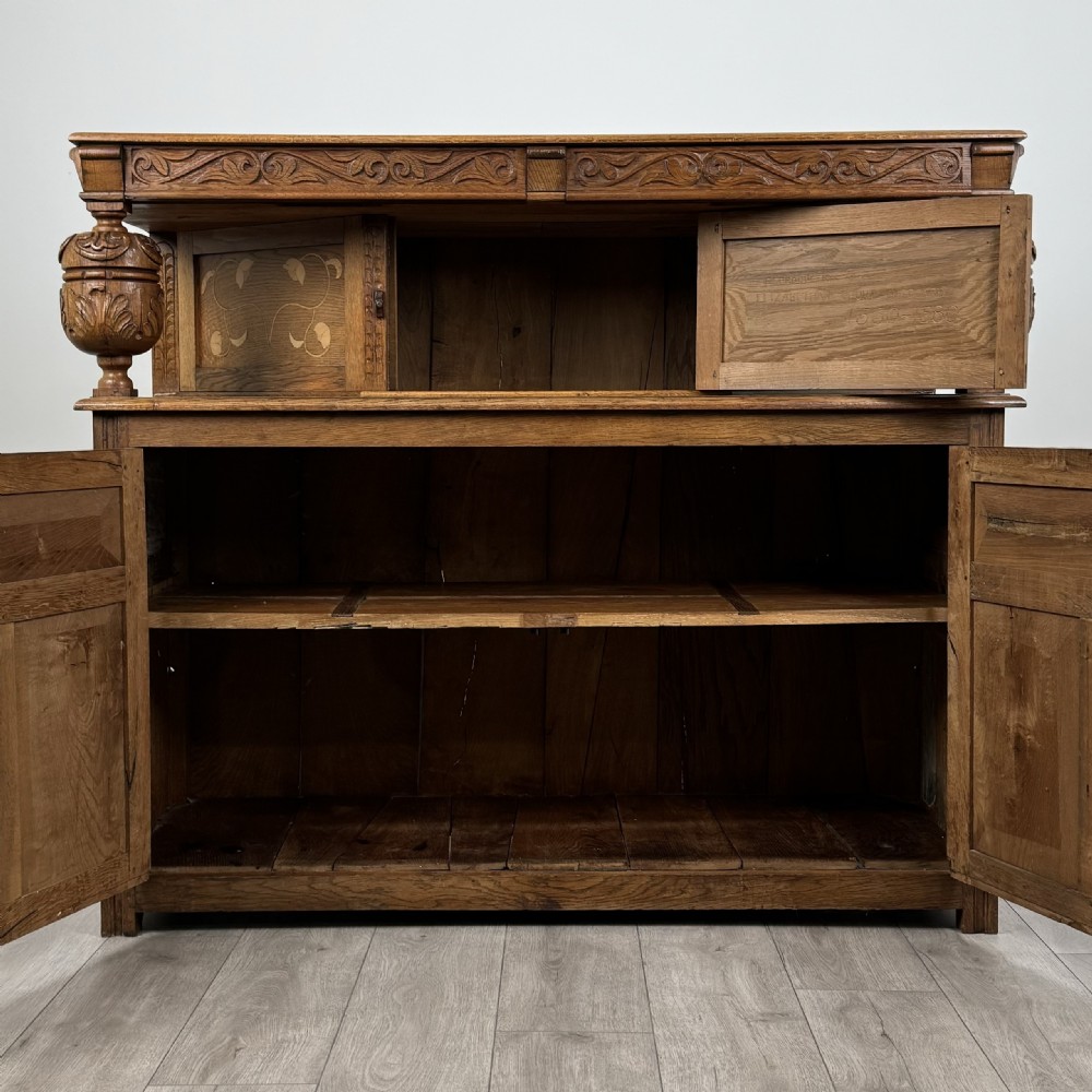 Antique 20th Century Elizabethan Style Court Cupboard In Oak  View II