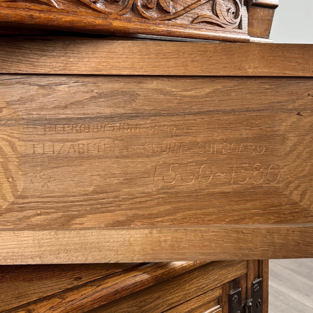 Antique 20th Century Elizabethan Style Court Cupboard In Oak  View XI
