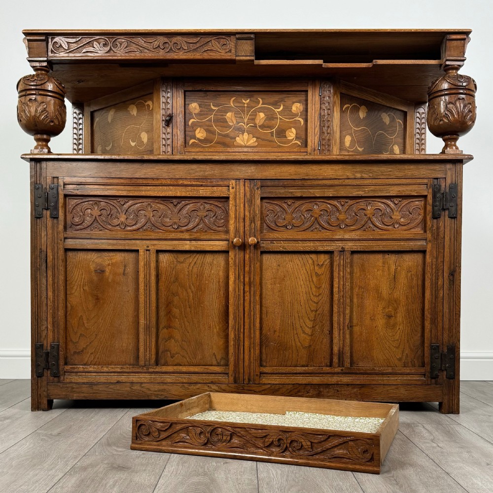 Antique 20th Century Elizabethan Style Court Cupboard In Oak  View XII
