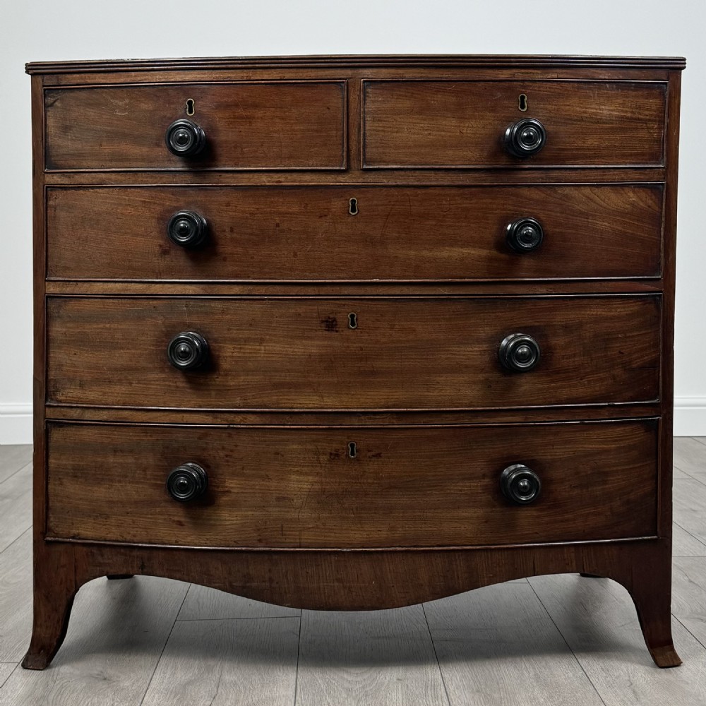 Antique 18th Century Small Bow Front Chest Of Drawers 
