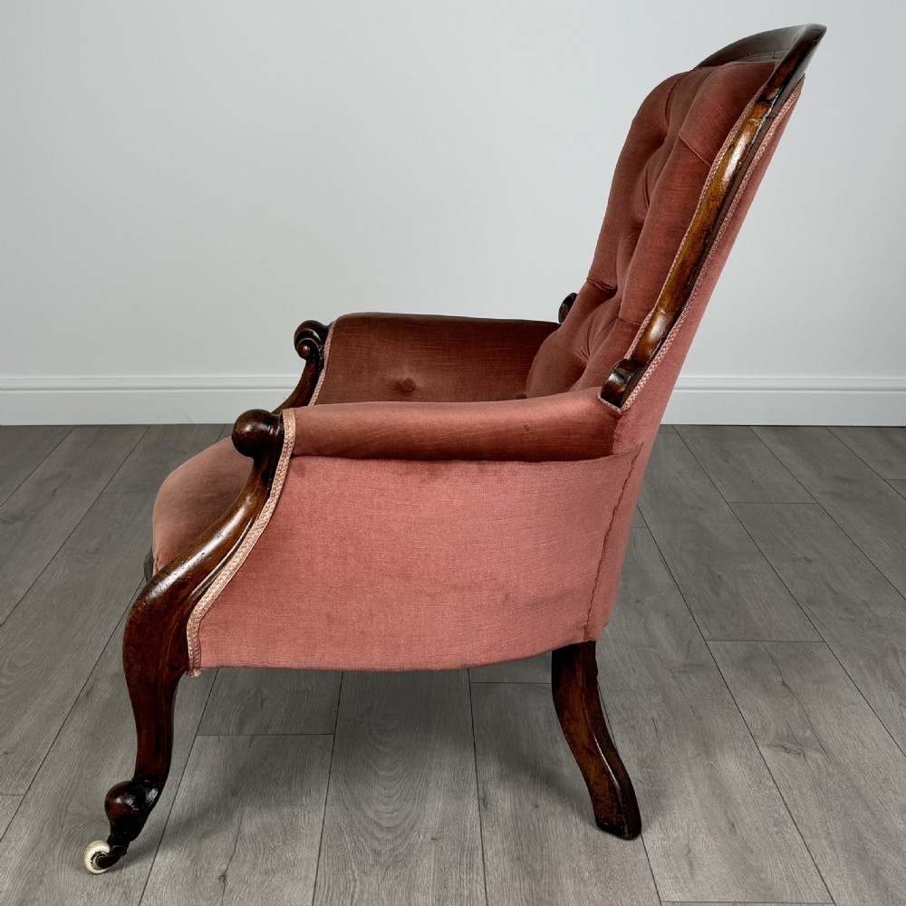 Antique 19th Century Button Back Armchair In Mahogany  View II