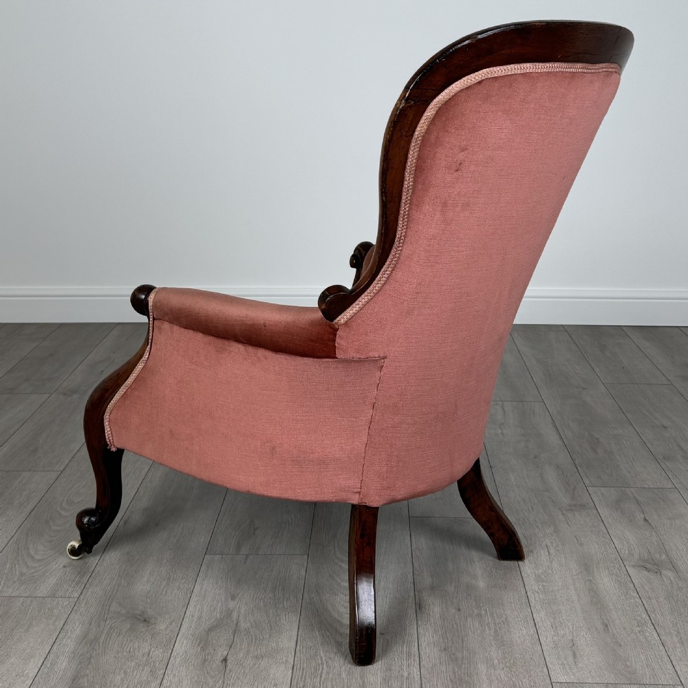 Antique 19th Century Button Back Armchair In Mahogany  View III