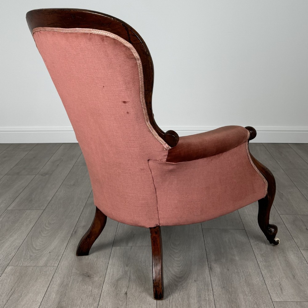 Antique 19th Century Button Back Armchair In Mahogany  View V