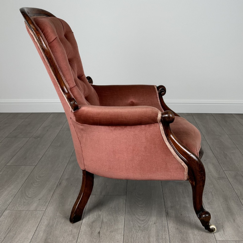 Antique 19th Century Button Back Armchair In Mahogany  View VI