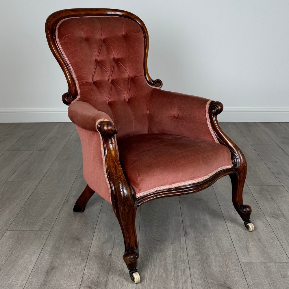 Antique 19th Century Button Back Armchair In Mahogany  View VII