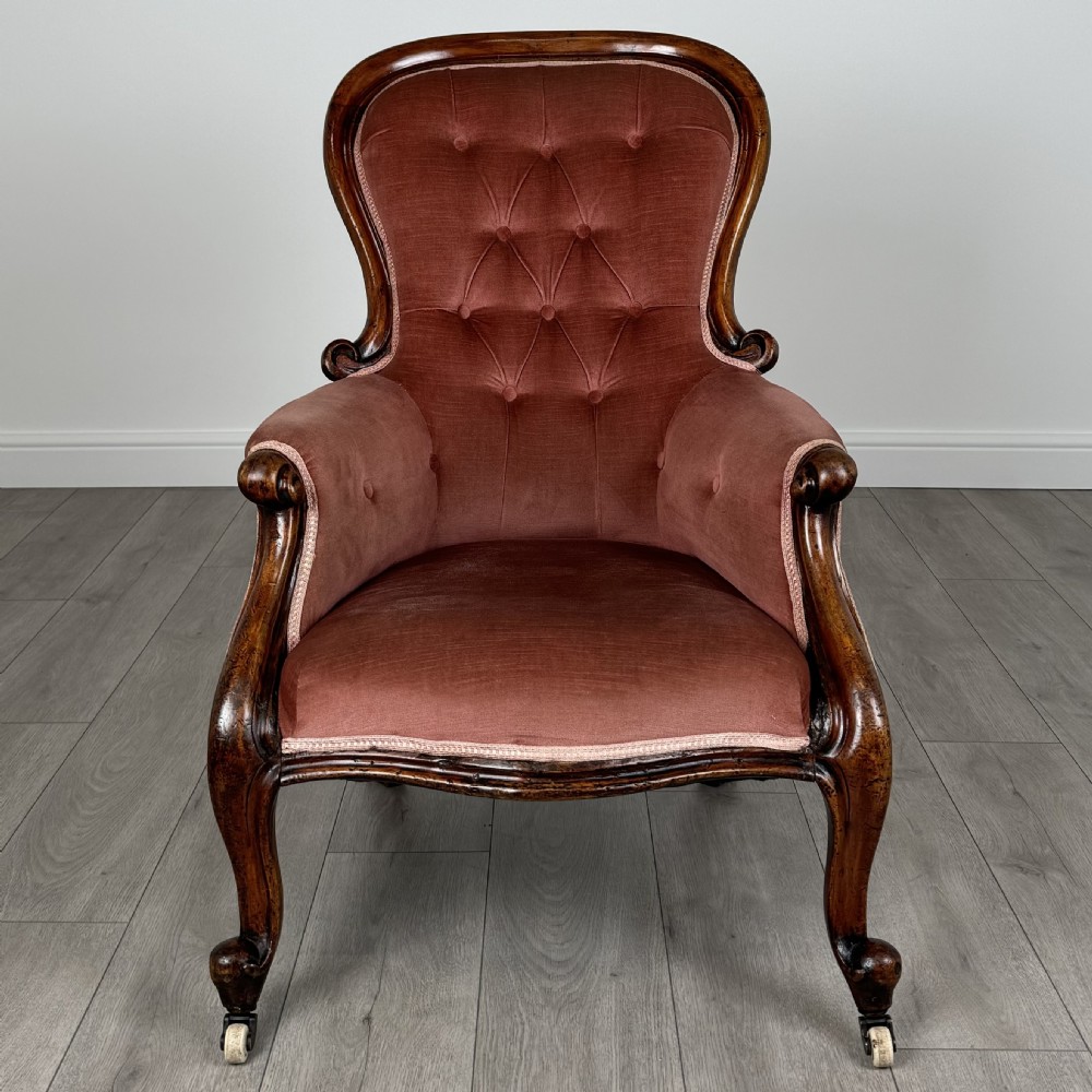 Antique 19th Century Button Back Armchair In Mahogany  View VIII