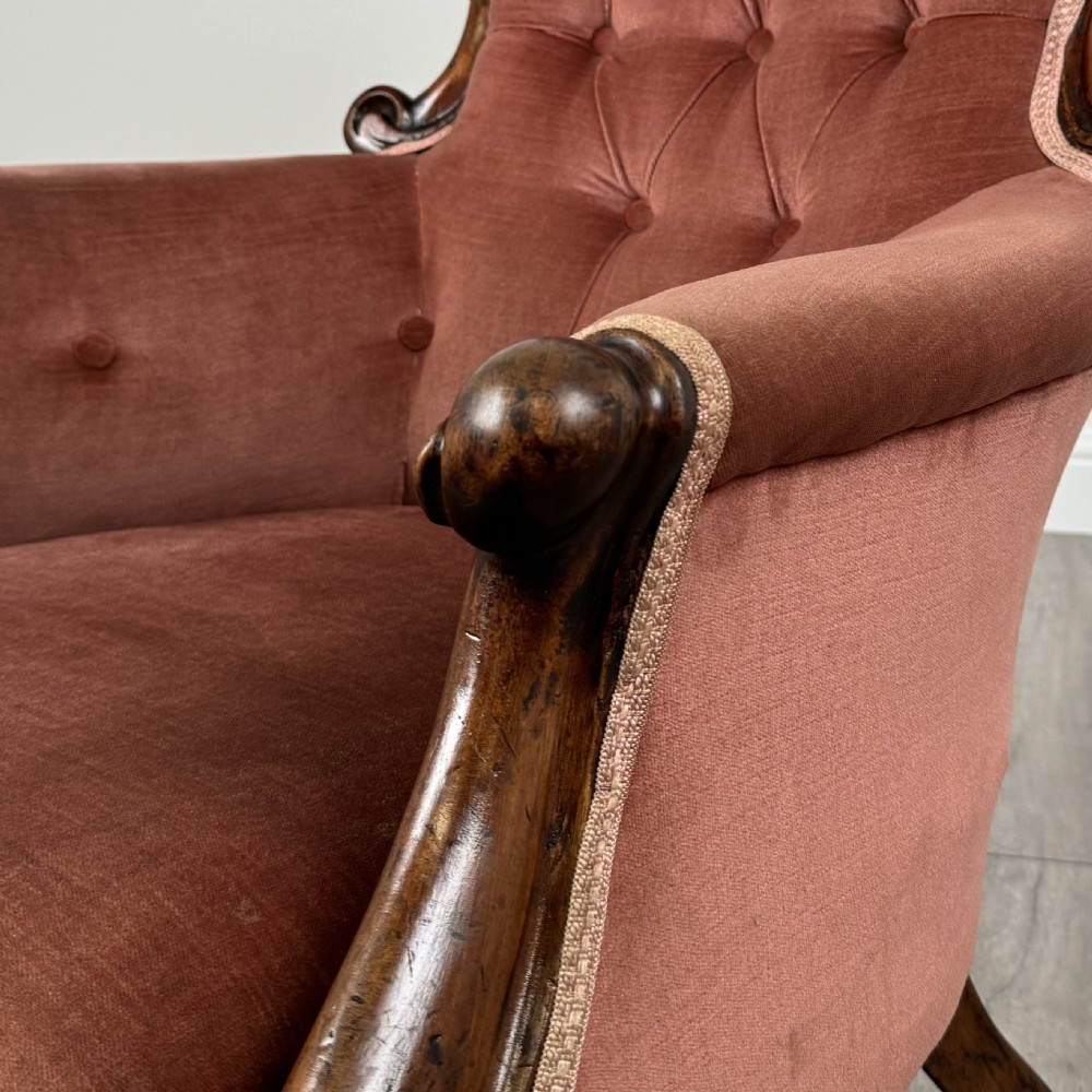 Antique 19th Century Button Back Armchair In Mahogany  View IX