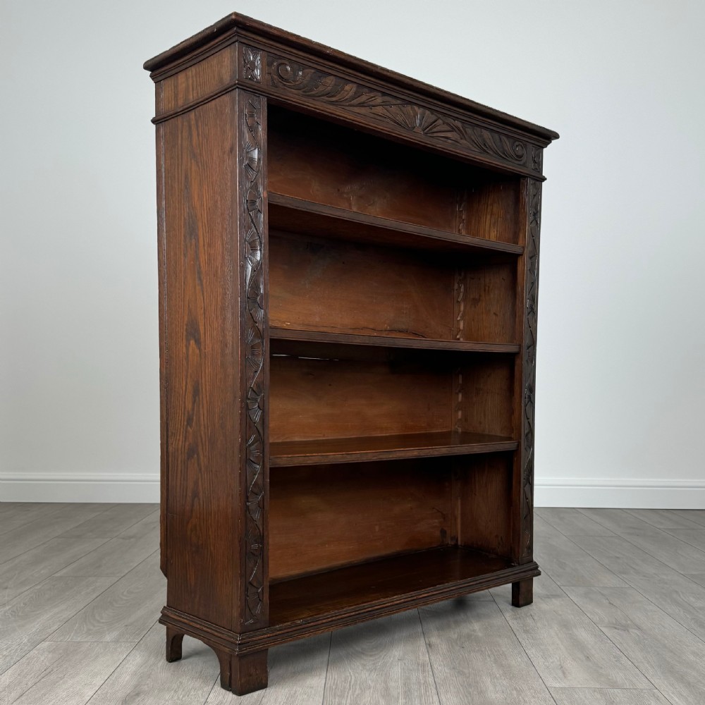 Antique 19th Century Heavily Carved Open Bookcase In Oak 
 View VIII