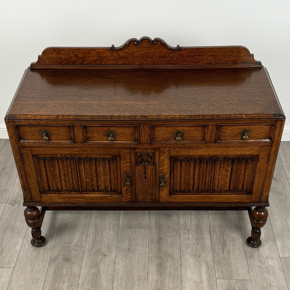  Antique 20th Century Art Nouveau Sideboard In Oak View XII
