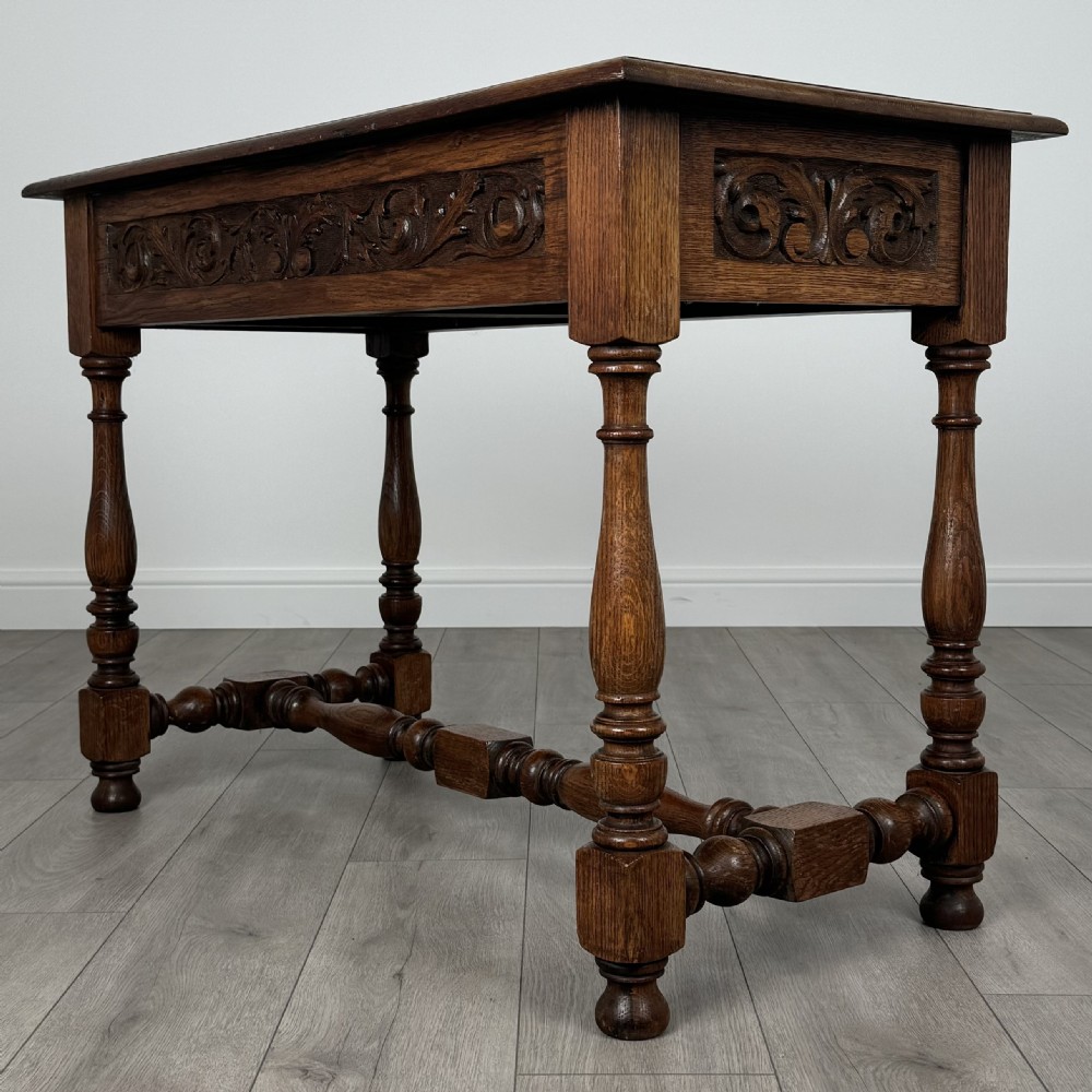 Antique 19th Century Carved Writing Table In Oak View IV