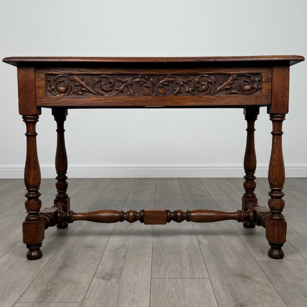 Antique 19th Century Carved Writing Table In Oak View V