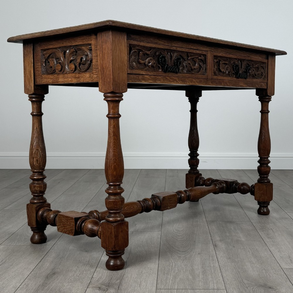 Antique 19th Century Carved Writing Table In Oak View VIII