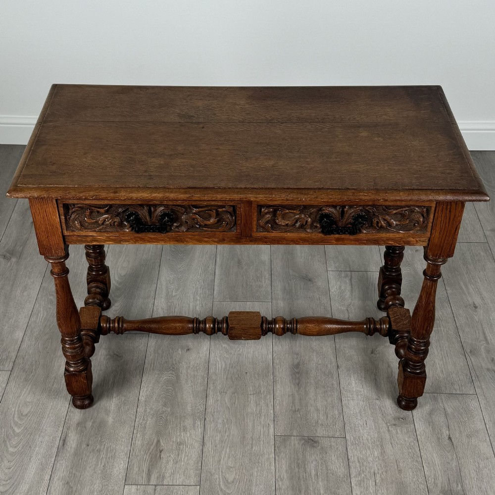 Antique 19th Century Carved Writing Table In Oak View IX