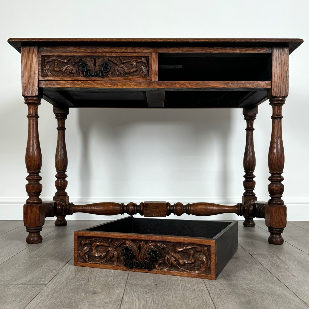 Antique 19th Century Carved Writing Table In Oak View X