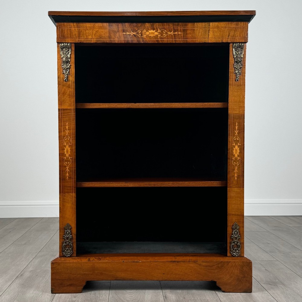 Antique 19th Century Small Inlaid Open Bookcase In Walnut 