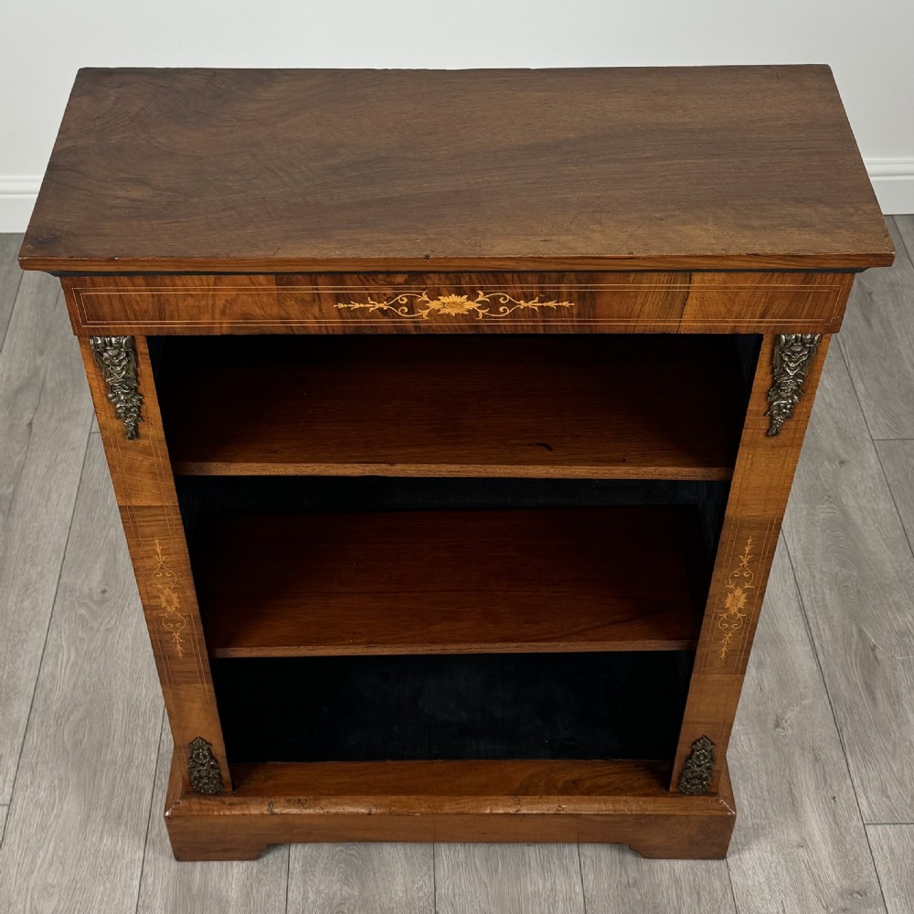 Antique 19th Century Small Inlaid Open Bookcase In Walnut  View VIII