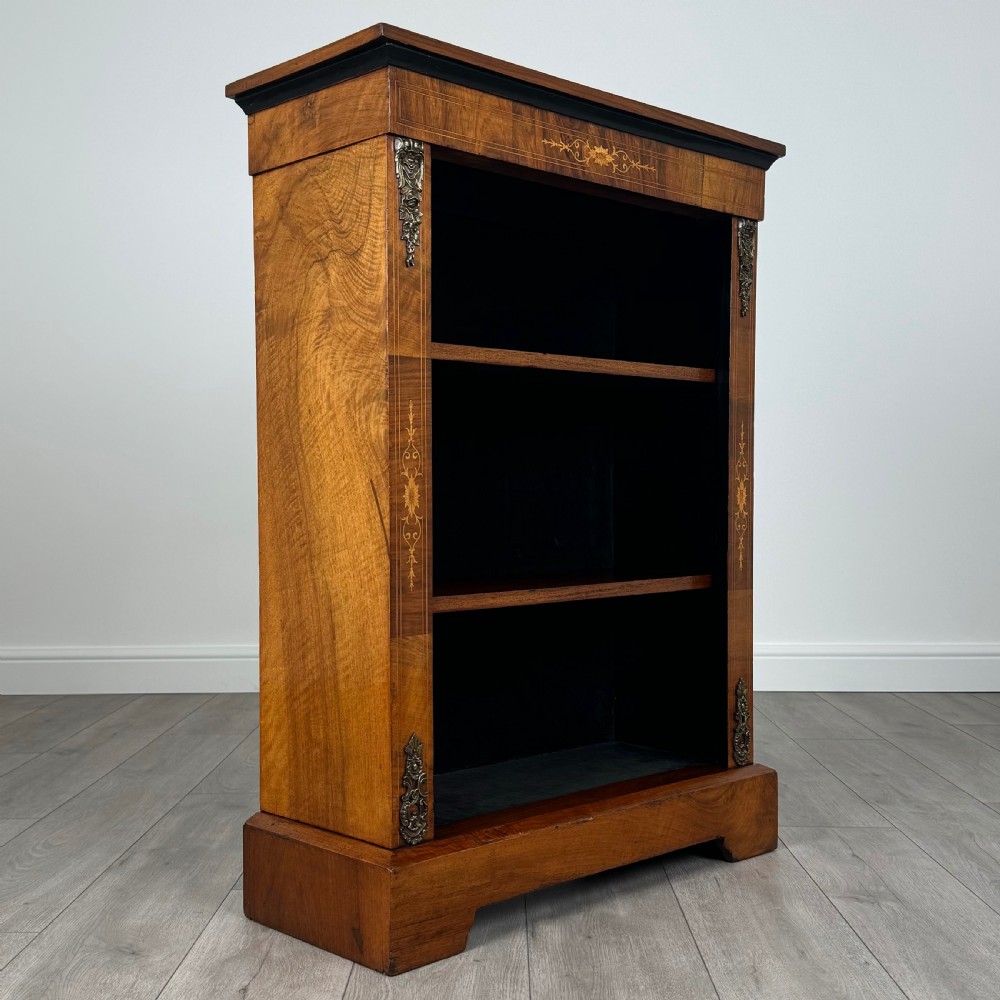 Antique 19th Century Small Inlaid Open Bookcase In Walnut  View IX