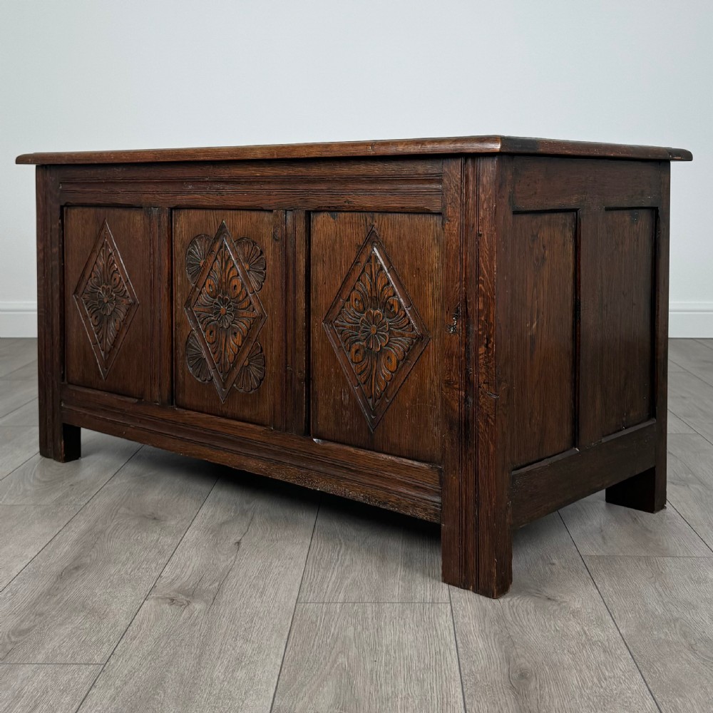 Antique 17th Century Style Carved Coffer In Oak  View III