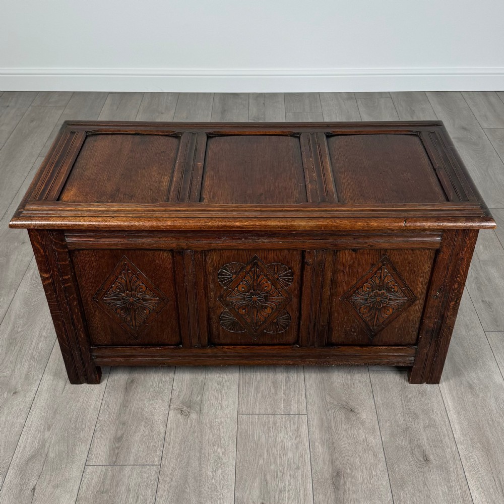Antique 17th Century Style Carved Coffer In Oak  View VIII