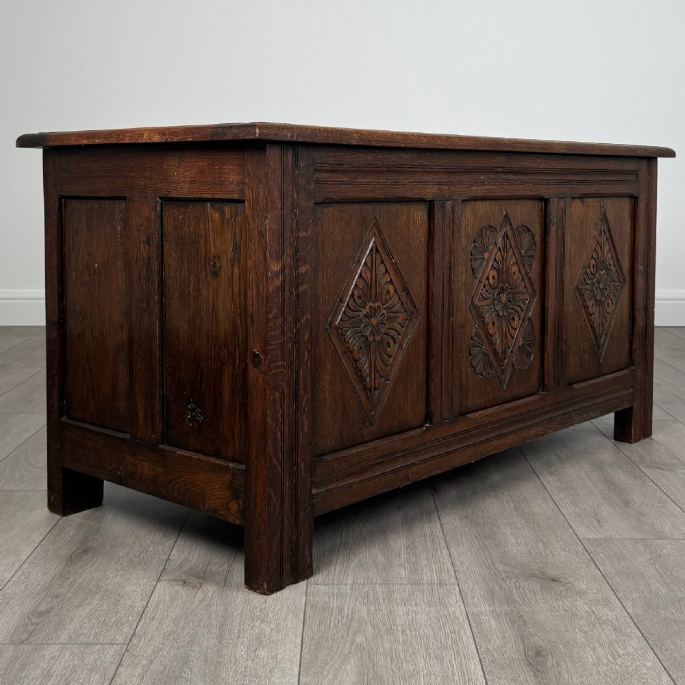 Antique 17th Century Style Carved Coffer In Oak  View IX