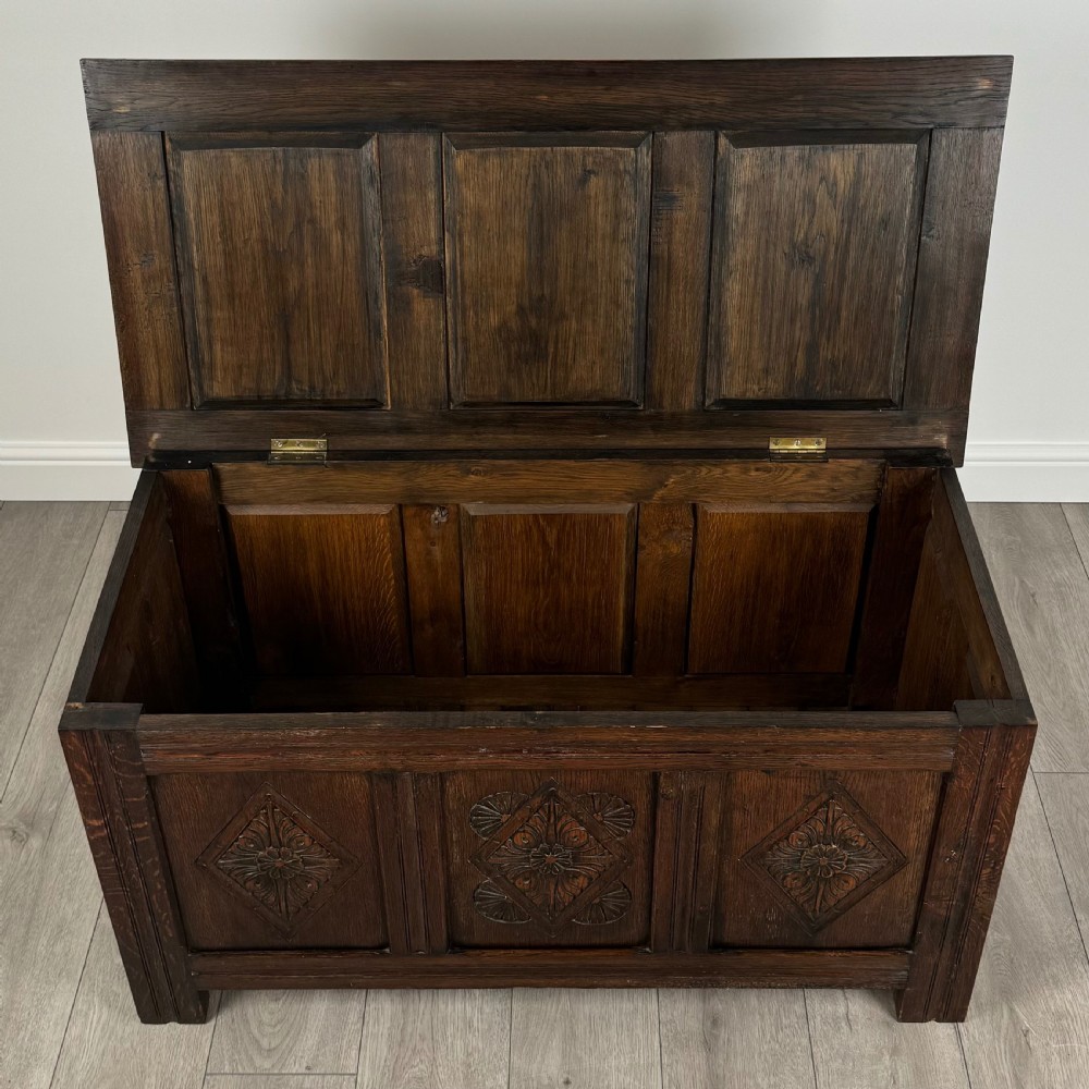 Antique 17th Century Style Carved Coffer In Oak  View X