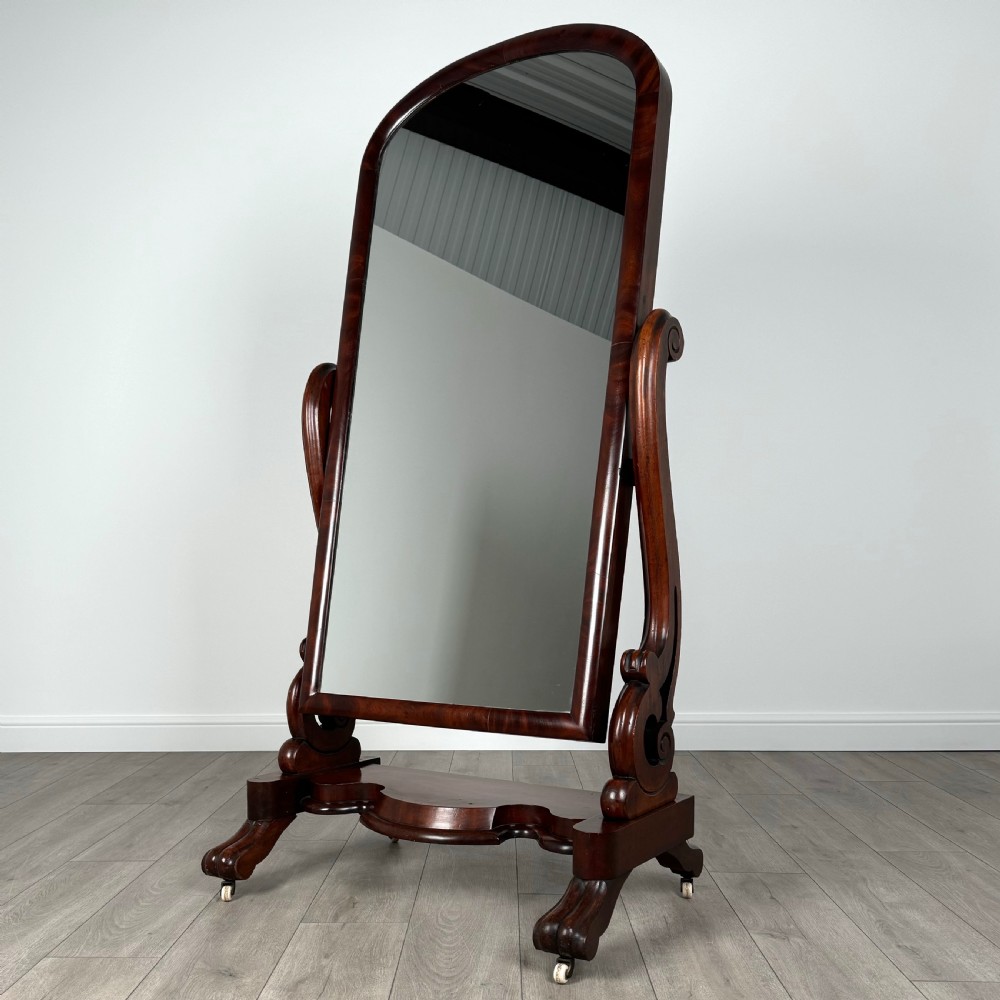 Antique 19th Century Good Quality Cheval Mirror In Mahogany  View VII