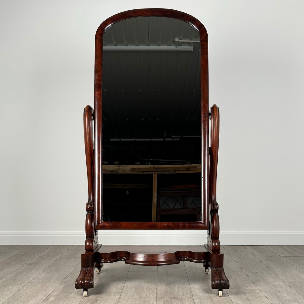 Antique 19th Century Good Quality Cheval Mirror In Mahogany  View VIII
