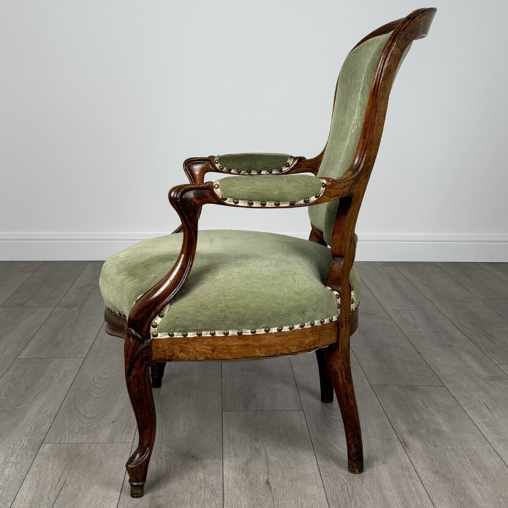 Antique 19th Century Good Quality Open Armchair In Oak View II
