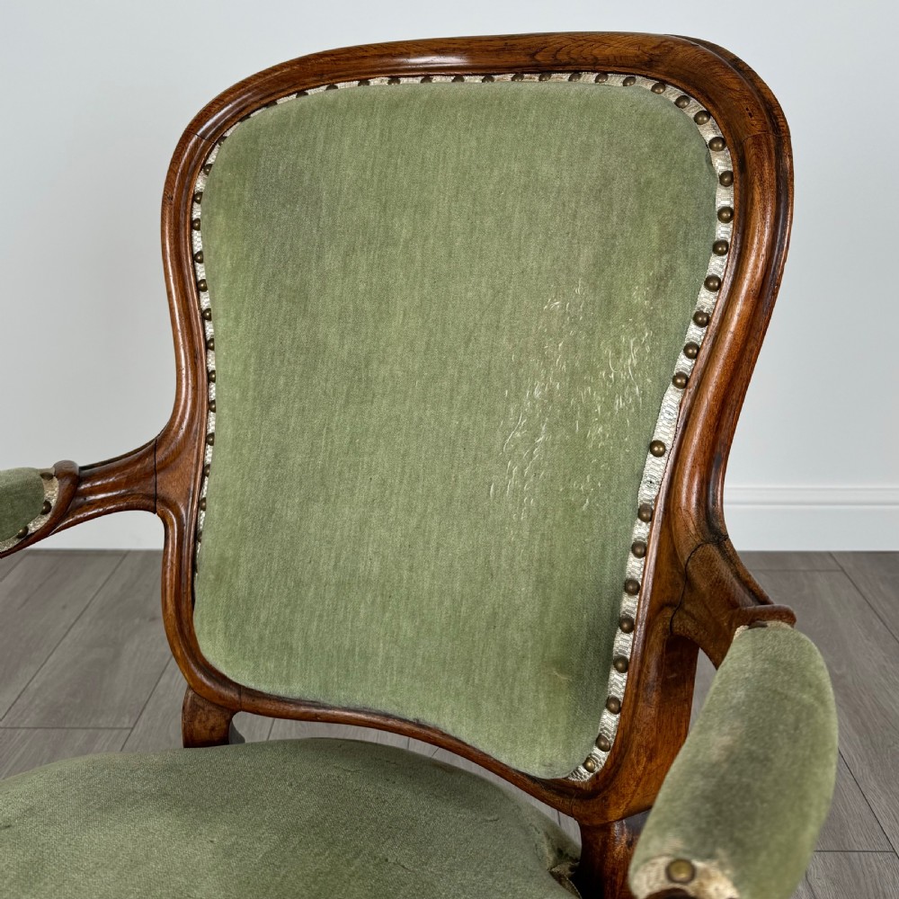 Antique 19th Century Good Quality Open Armchair In Oak View VIII