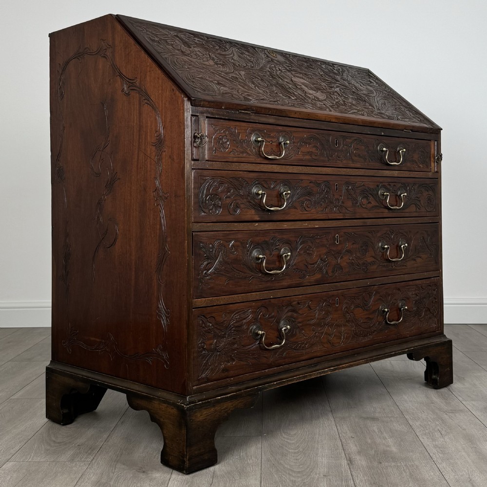 Antique 18th Century Heavily Carved Bureau In Oak 
 View IX