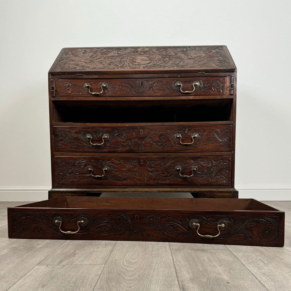 Antique 18th Century Heavily Carved Bureau In Oak 
 View XII