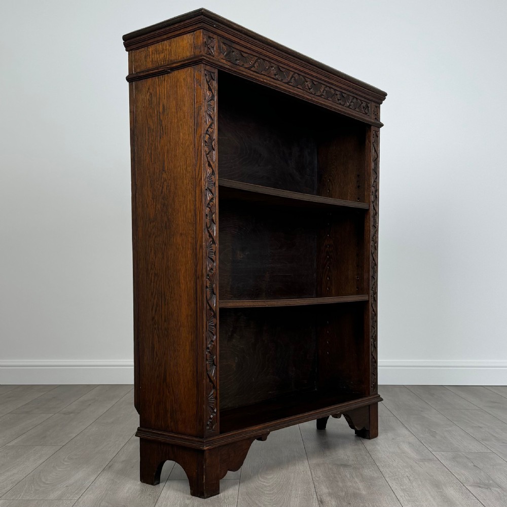 Antique 19th Century Heavily Carved Open Bookcase In Oak 
 View VIII