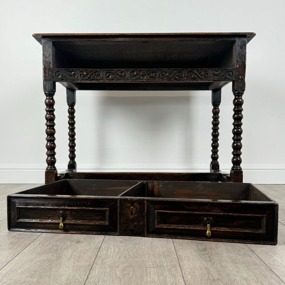 Antique 18th Century Bobbin Turned Writing Table In Oak 
 View XI