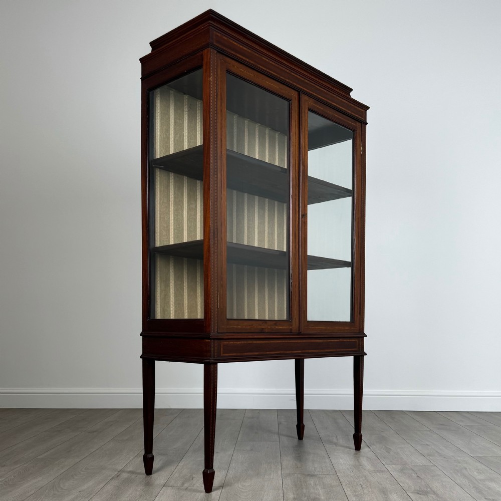  Antique 20th Century Inlaid Display Cabinet In Mahogany  View IX