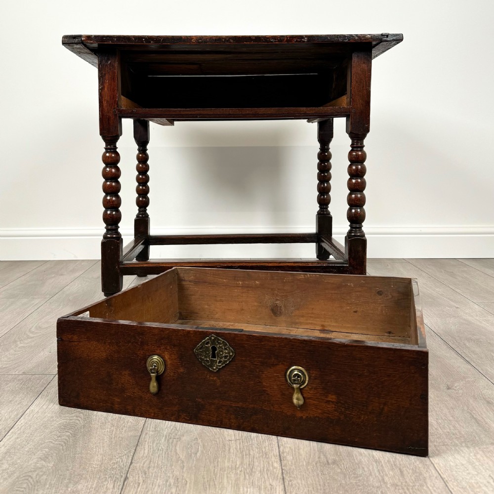 Antique 18th Century Bobbin Turned Oak Side Table View XI