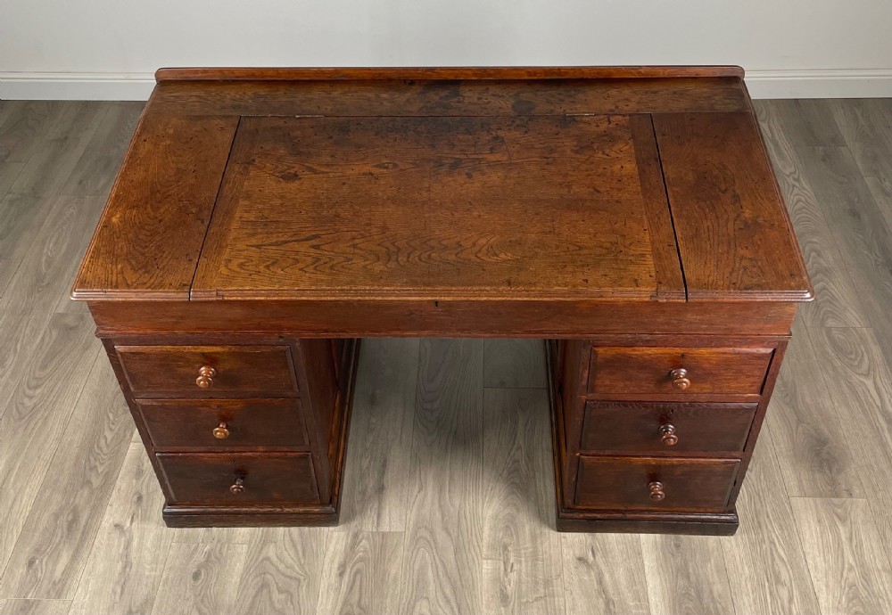 Antique 20th Century Pedestal Desk In Oak  View XI
