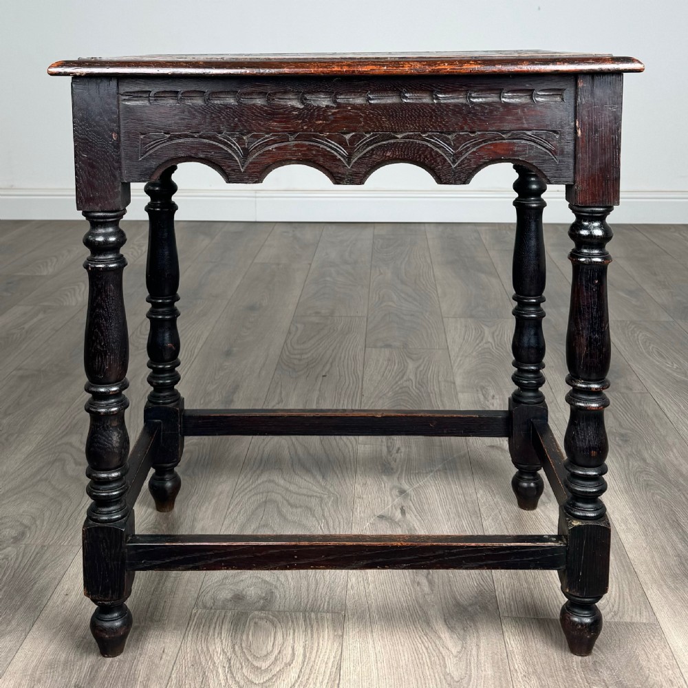 Antique 19th Century Carved Oak Side Table  View V