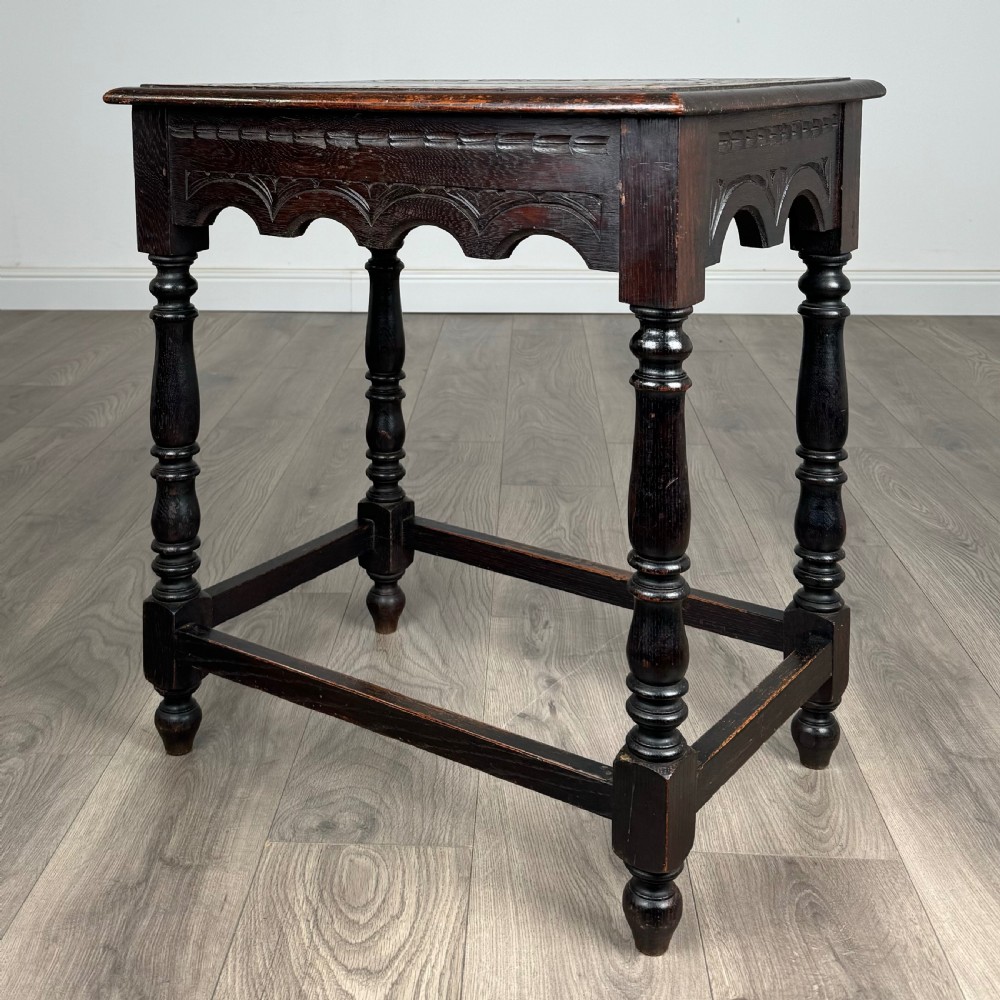 Antique 19th Century Carved Oak Side Table  View VII