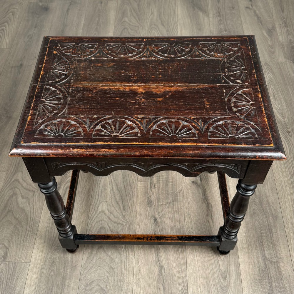 Antique 19th Century Carved Oak Side Table  View IX