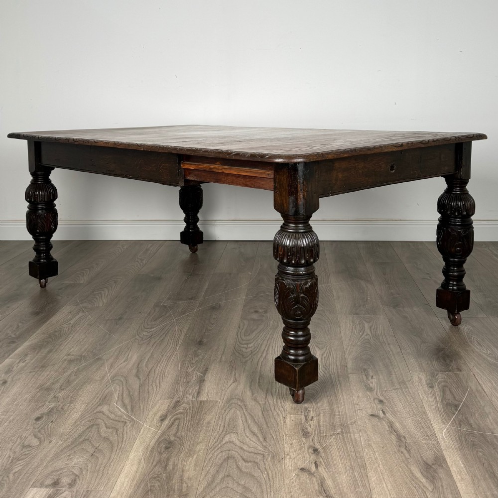  Antique 19th Century Carved Oak Dining Table